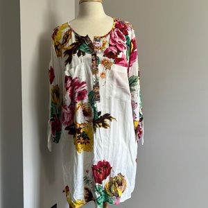 NWT Fig & Flower Ivory Floral Tunic or Mini Dress 2x